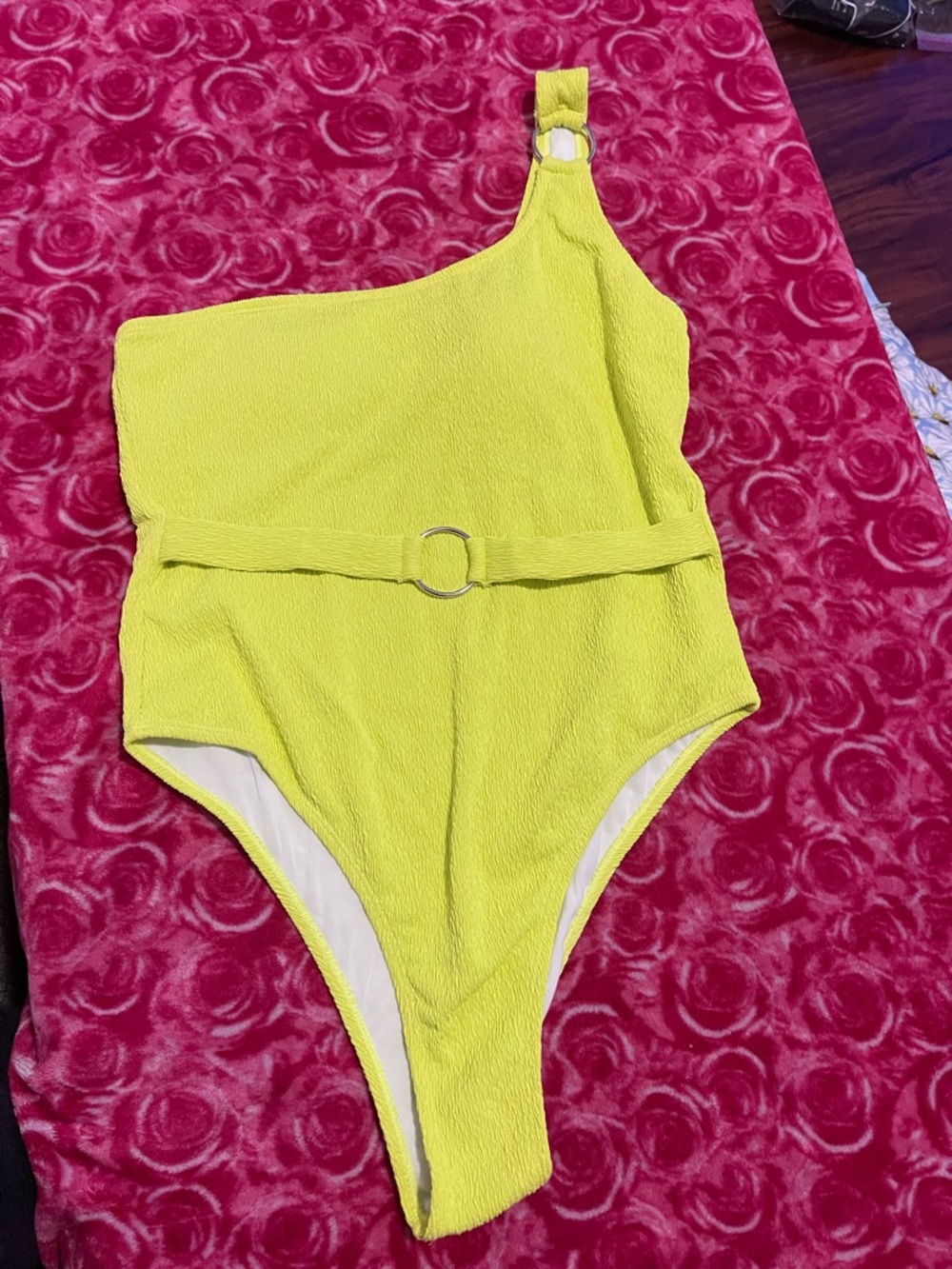Kids One-Piece Swimsuit - Neon Yellow One-Shoulder with Belt